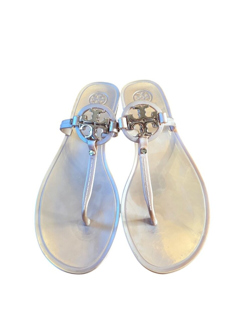Tory Burch Miller White Ivory Leather Thong Sandals Double T Logo Flat Sz 8